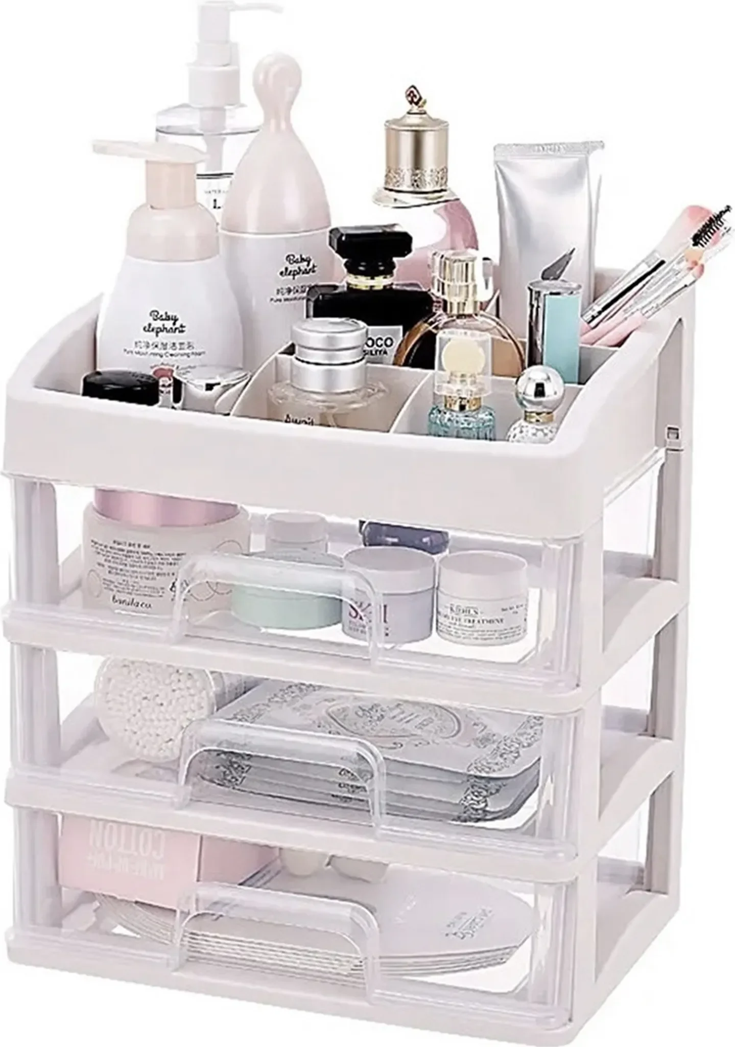 APT® Kosmetik-Organizer mit 3 Schubladen – Weiß/Transparent